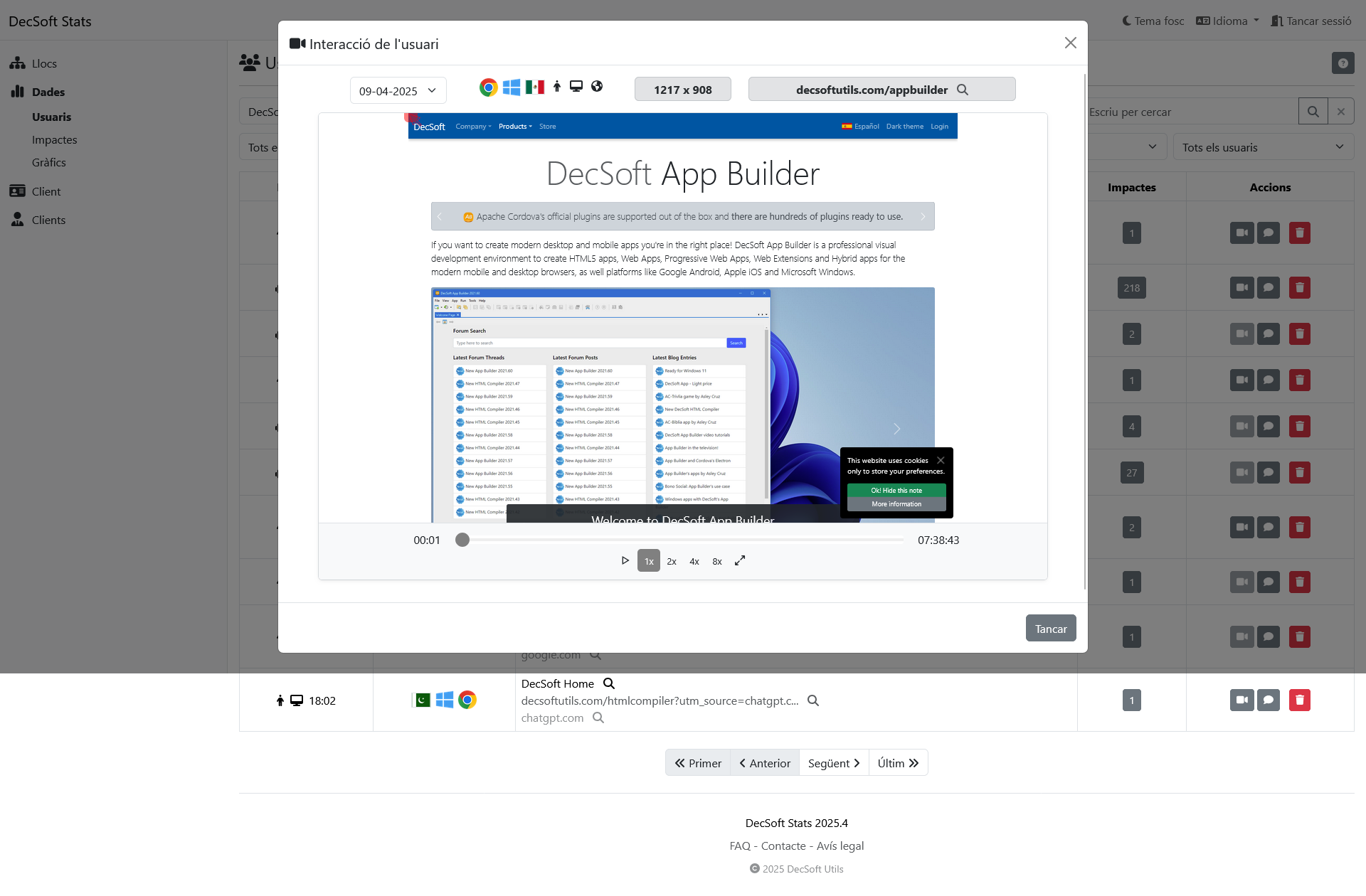 Tauler de control de clients de DecSoft Stats