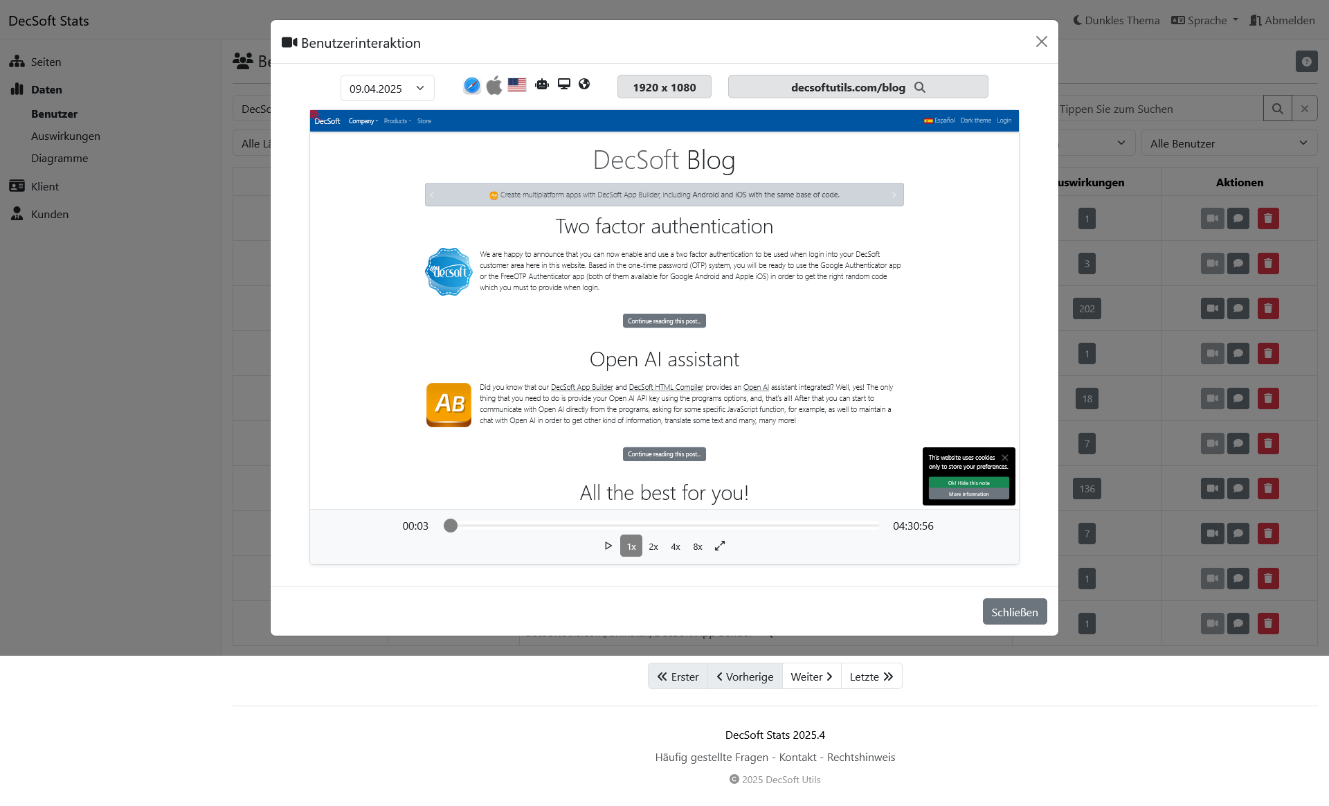 DecSoft Stats Kunden-Dashboard