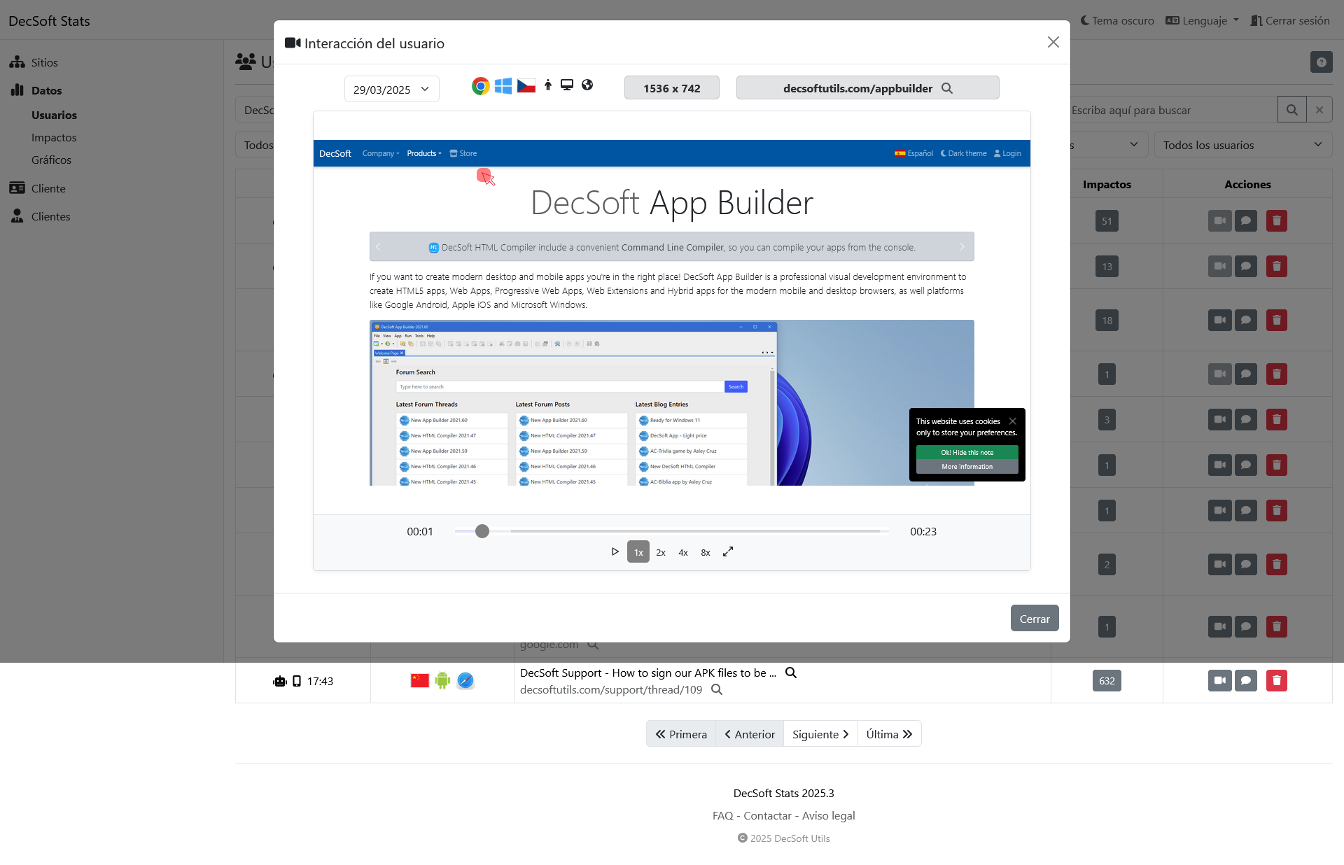 DecSoft Stats customer dashboard