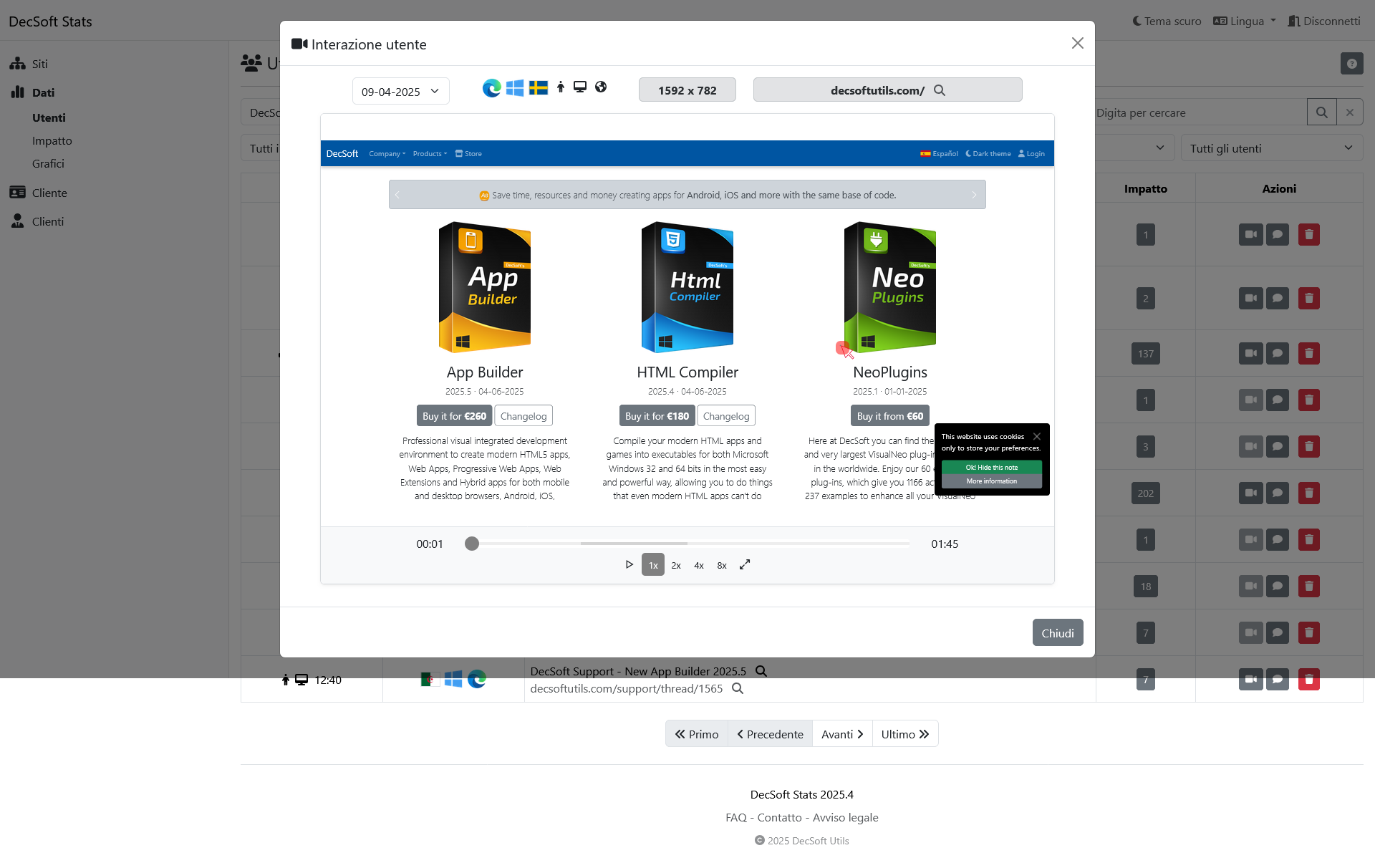 Dashboard clienti DecSoft Stats