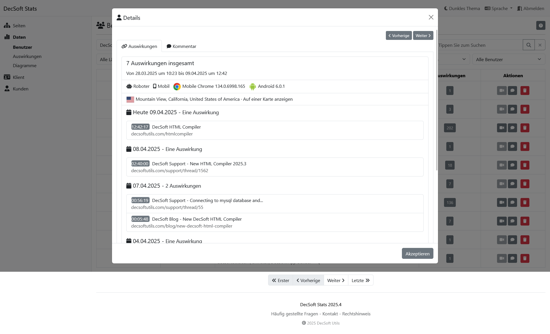 DecSoft Stats Kunden-Dashboard