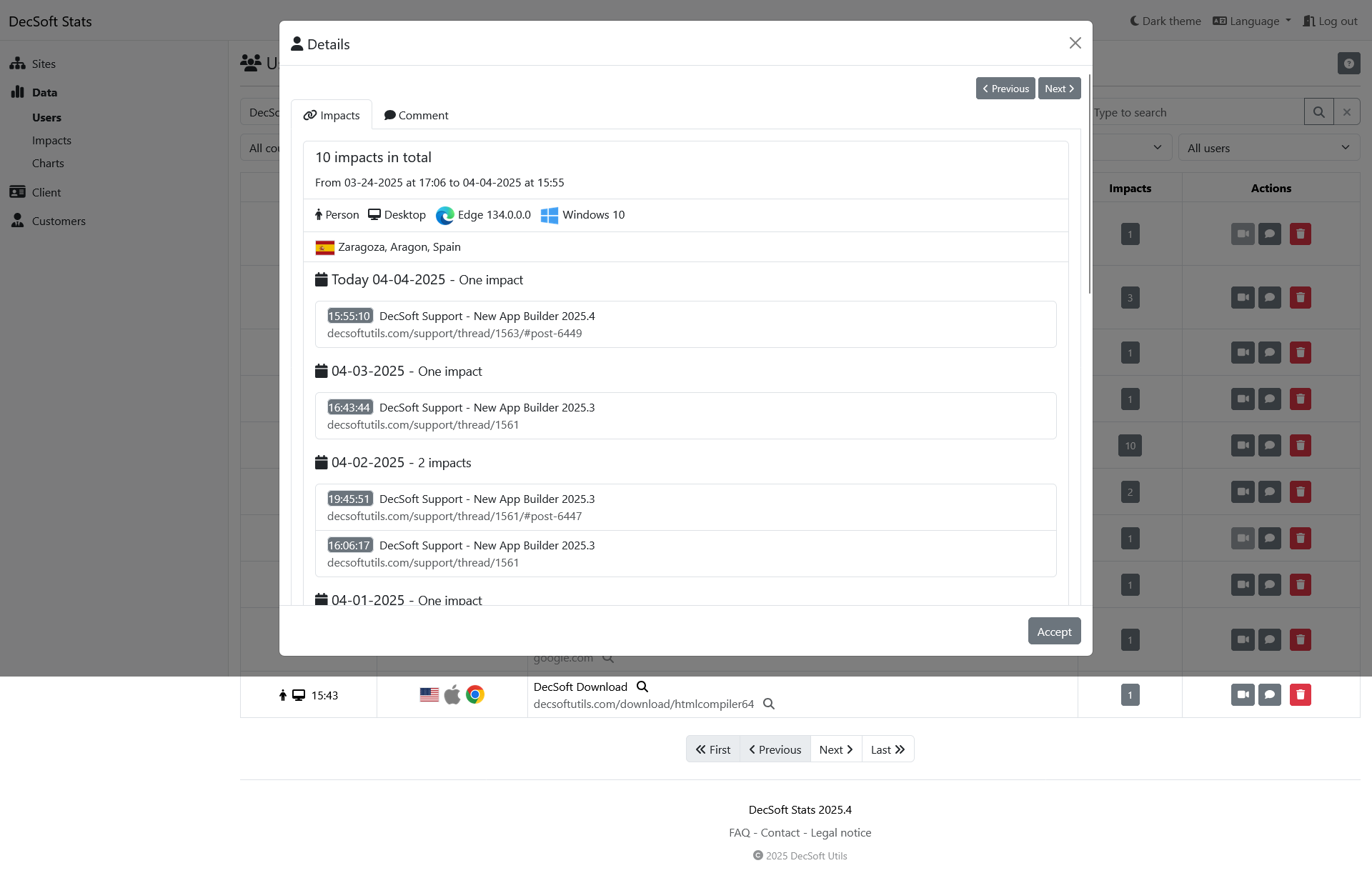 DecSoft Stats customer dashboard
