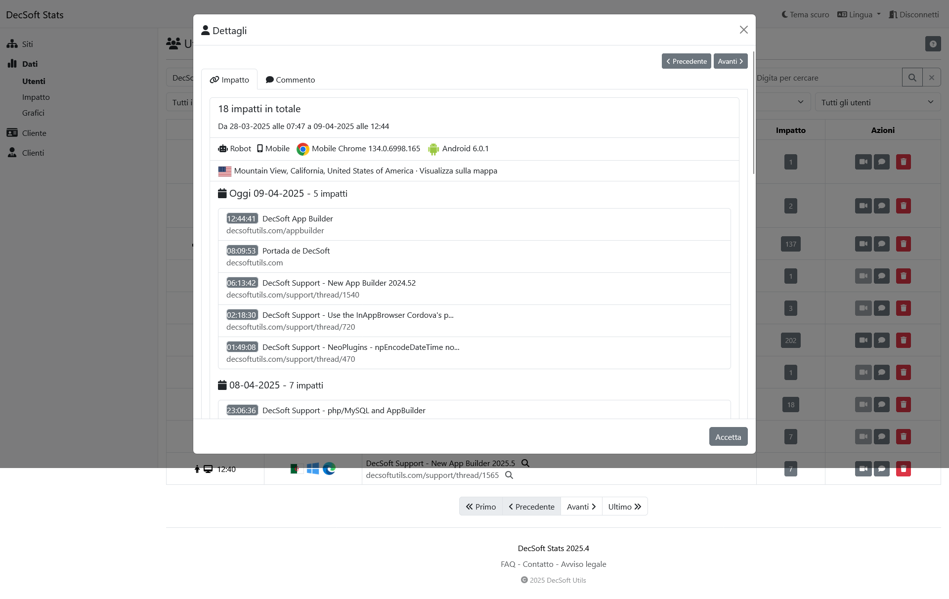 Dashboard clienti DecSoft Stats